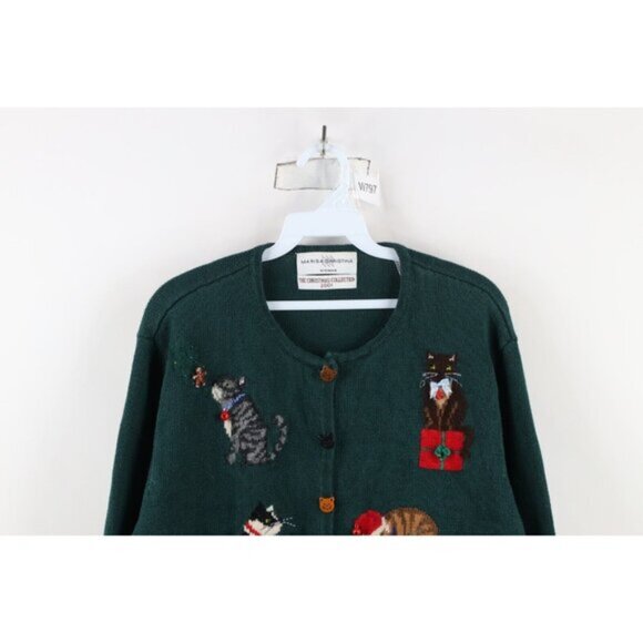 Vintage Y2K 2001 Womens 3X Christmas Cat Bells Wool Blend Knit Cardigan Sweater - Picture 2 of 16
